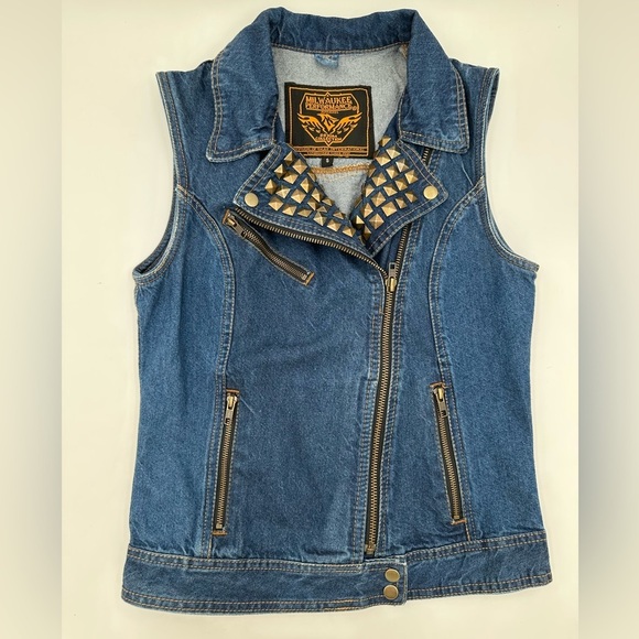 Milwaukee Jackets & Blazers - Milwaukee Performance Motorcycle Denim Studded Vest with Zipper Front